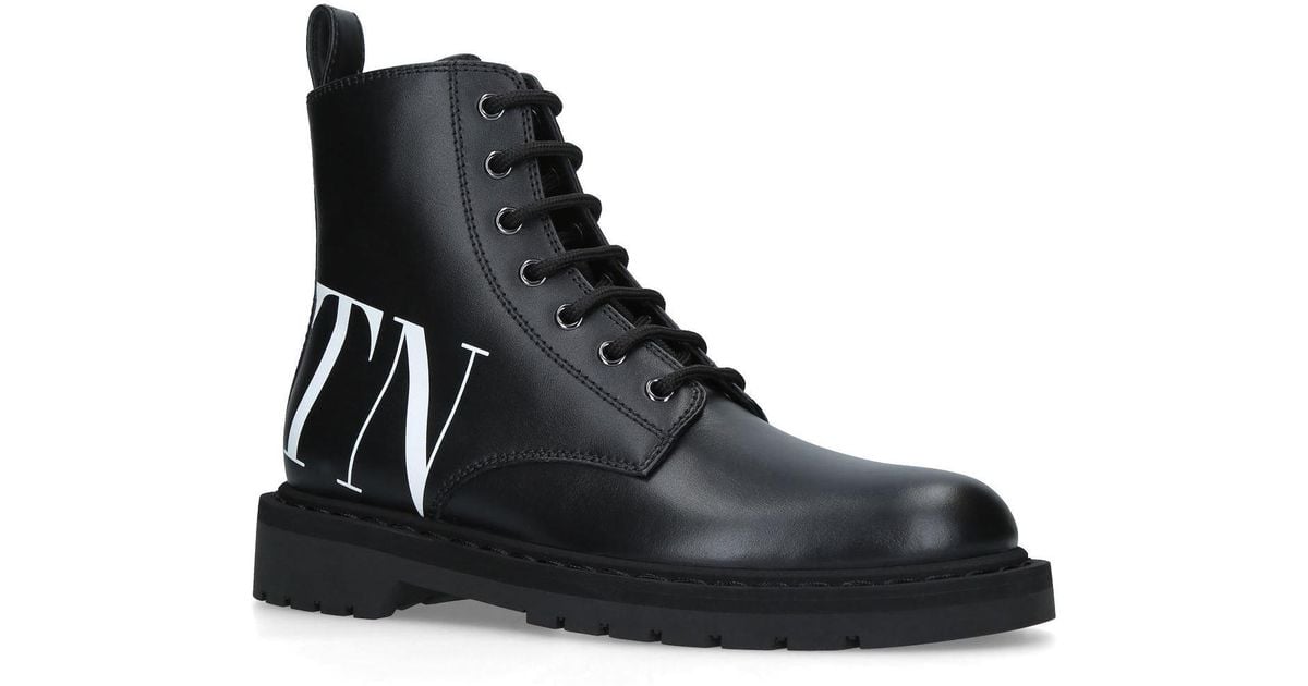 Valentino Leather Vltn Combat Boots in 