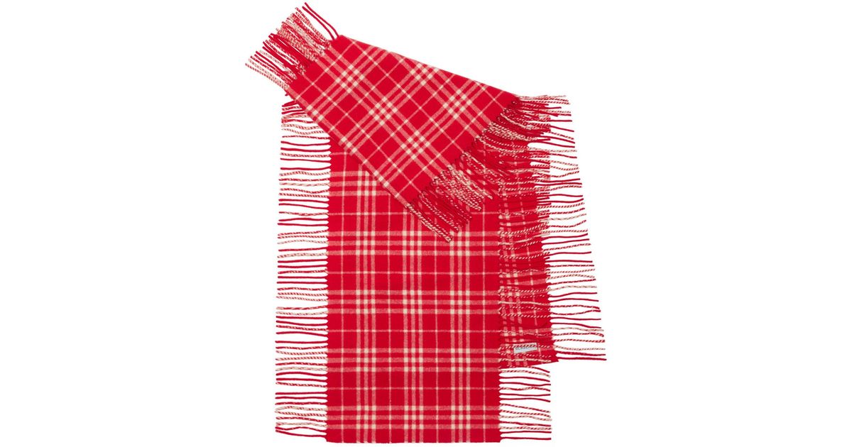 Burberry Cashmere Check Scarf in Red | Lyst