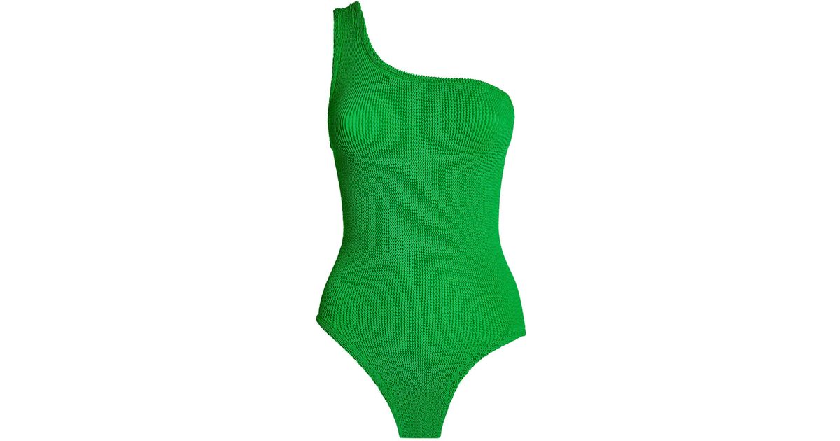 Hunza G Synthetic Nancy One Shoulder Swimsuit in Green | Lyst
