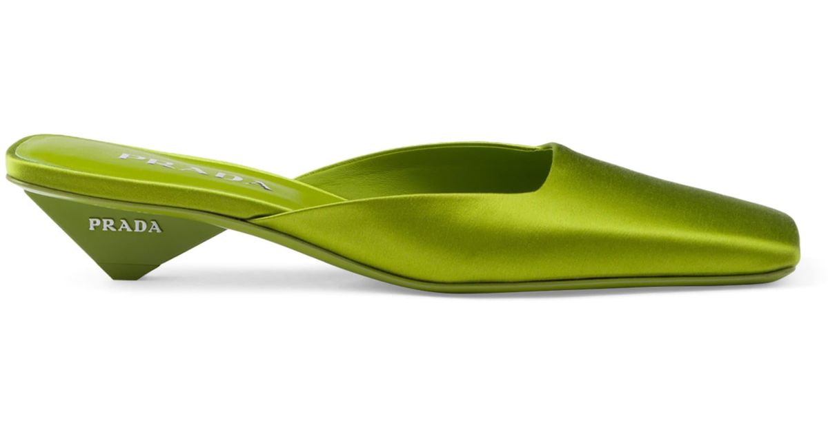 Prada Square-toe Satin Mules in Green | Lyst Canada
