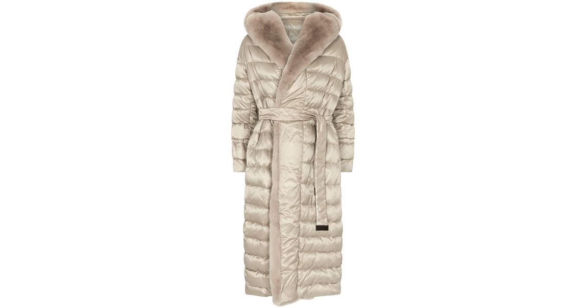 Max Mara Goose The Cube Rabbit Trim Quilted Coat in Grey (Gray) - Lyst