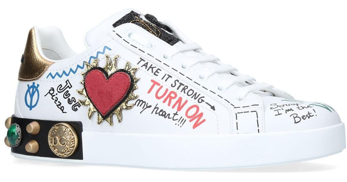 Dolce & Gabbana Rubber Portofino Embellished Tennis Sneaker in White ...