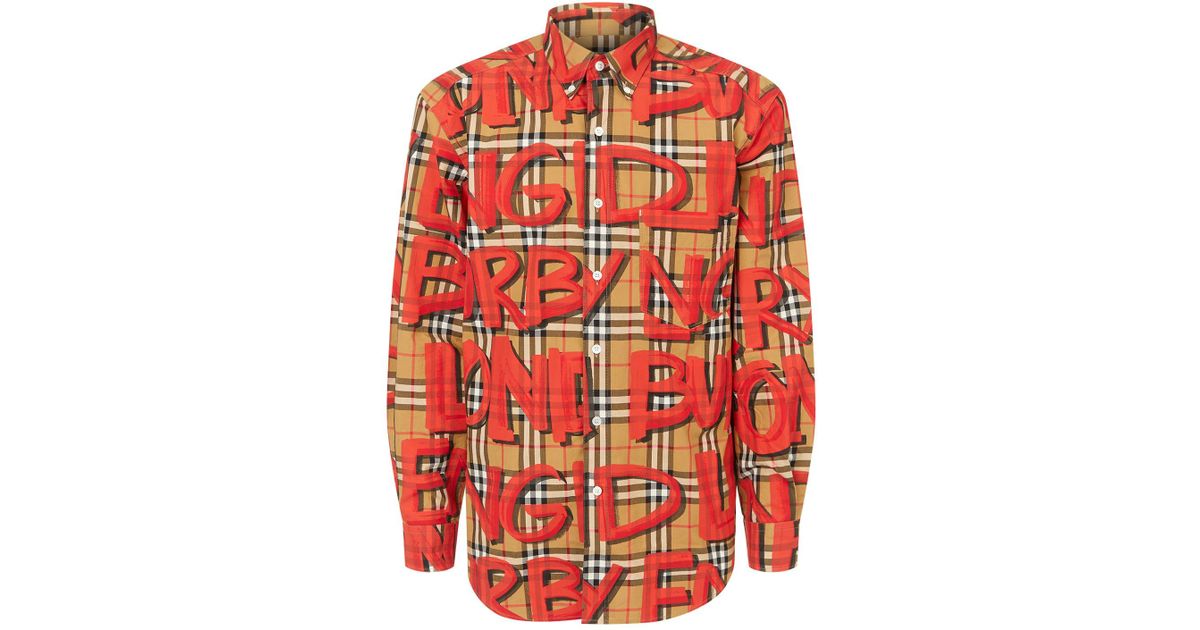 Burberry Graffiti Check Shirt in Red for Men | Lyst