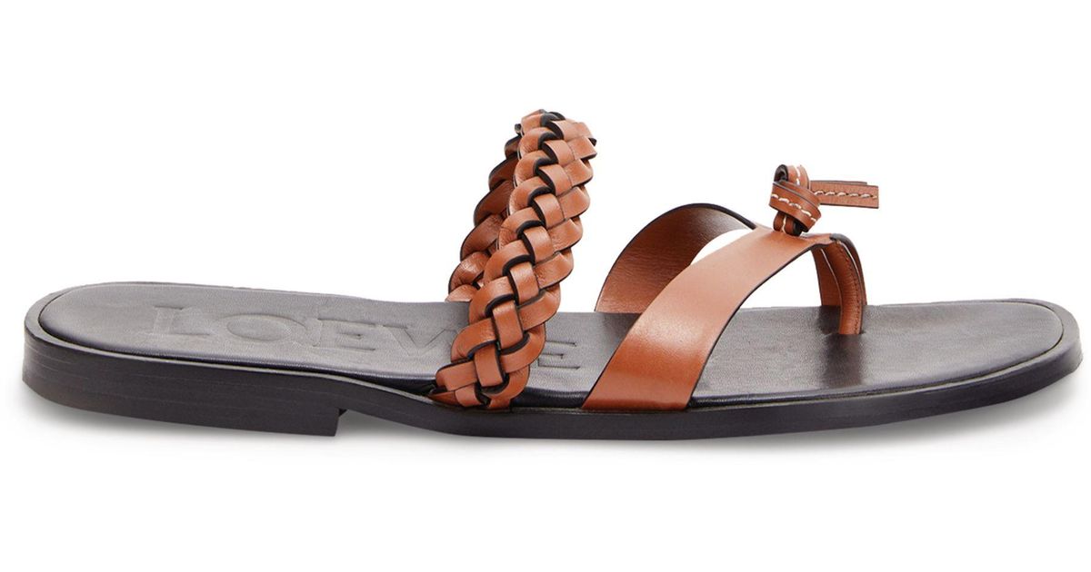 Loewe X Paula's Ibiza Braided Leather Sandals in Brown - Lyst