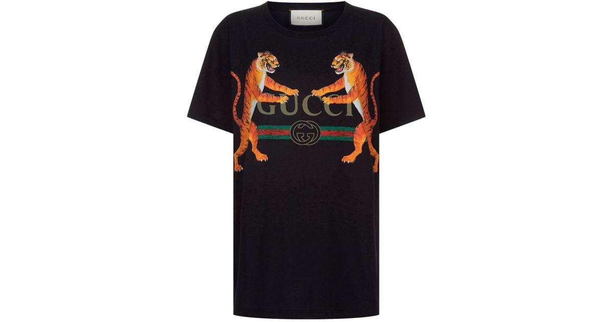 Gucci Bengal Tiger Logo T-shirt in Black for Men - Lyst