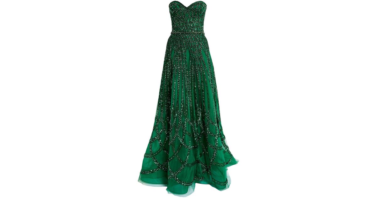 zuhair murad bead embroidered tea length dress