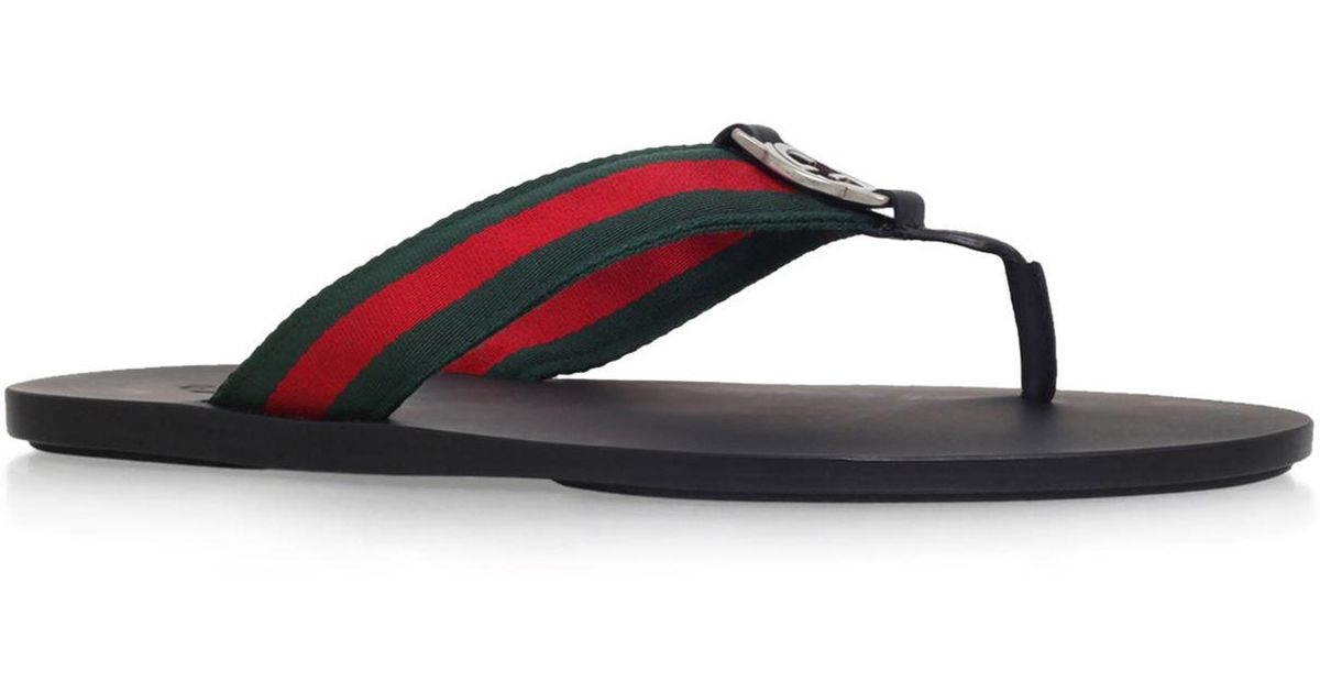 GUCCI Grosgrain Web Thong Sandals 40 Black 369127
