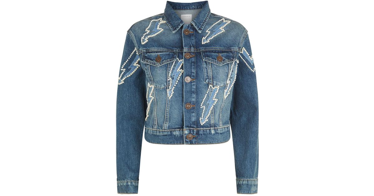 sandro denim jacket pearls