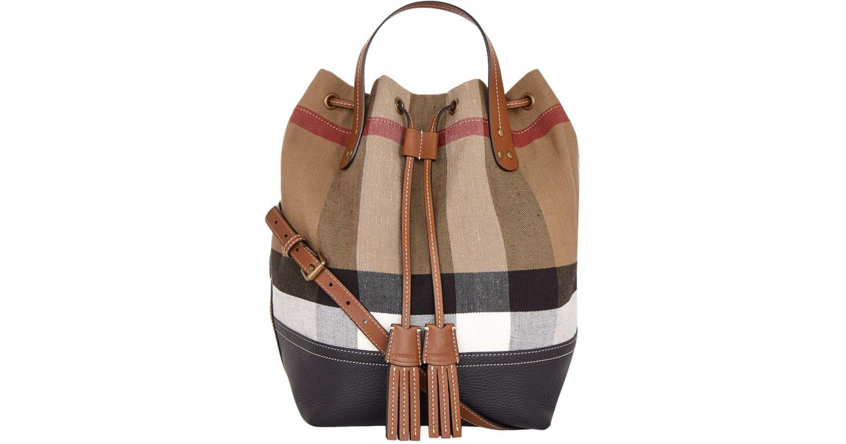 Burberry Canvas Heston Check Bucket Bag in Brown | Lyst
