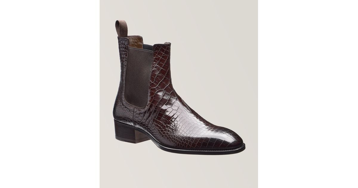 Tom Ford Brown Croc-Embossed Chelsea Boots men 11.5 BURNISHED LEATHER EDGAR ZIP BOOT | TOM FORD Fashion main image 2