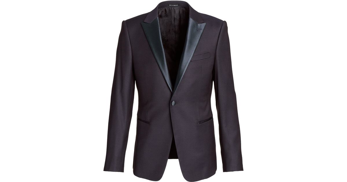 Emporio Armani David Line Stretchwool Jacquard Tuxedo Jacket in Blue