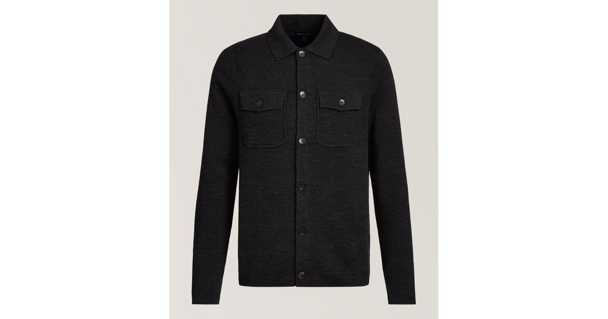 Patrick Assaraf Double Face Button-Front Overshirt in Black for