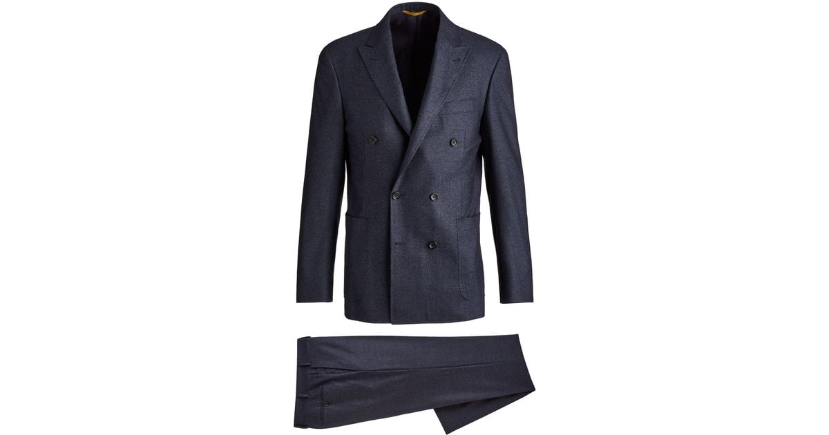 Canali Kei Herringbone Double Breasted Wool Suit In Mid Blue Blue For Men Lyst Canada 