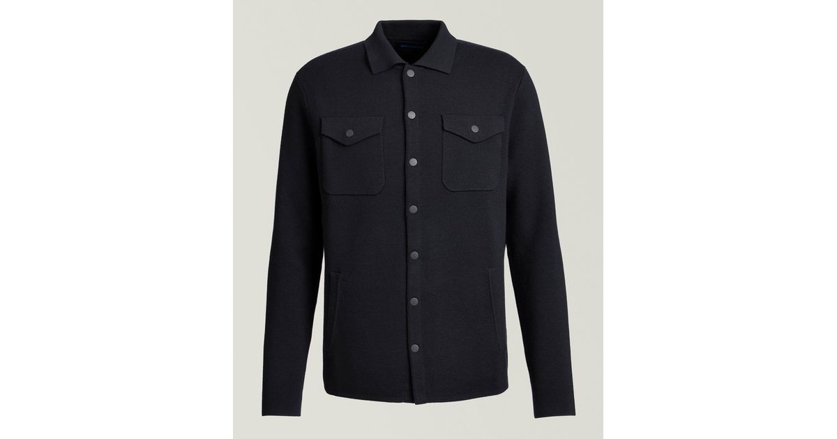 Patrick Assaraf Milano Stitch Snap Overshirt in Blue for Men