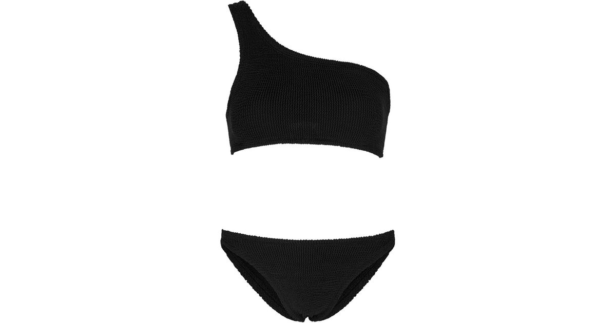 Hunza G Synthetic Nancy Black One-shoulder Seersucker Bikini | Lyst
