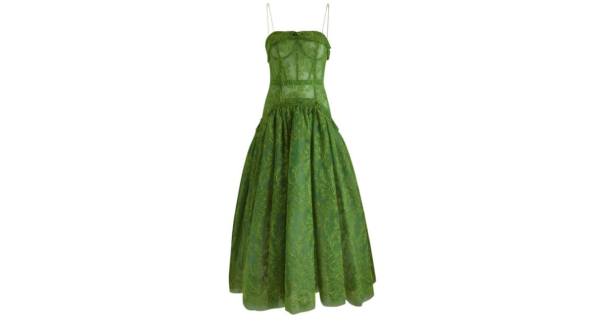 Erdem Floral-Embroidered Tulle Gown in Green | Lyst
