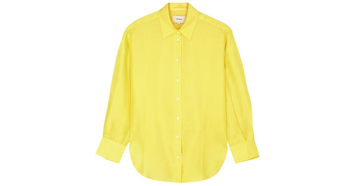 Oroton Silk-satin Shirt in Yellow | Lyst