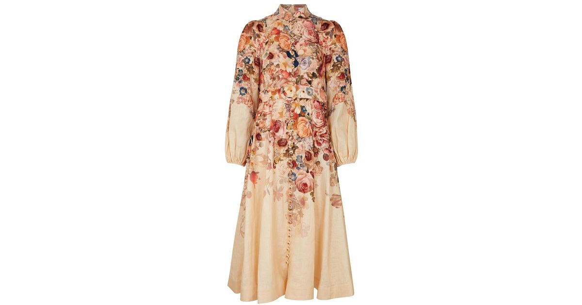 Zimmermann Luminosity Floral-print Linen Midi Dress in Natural | Lyst