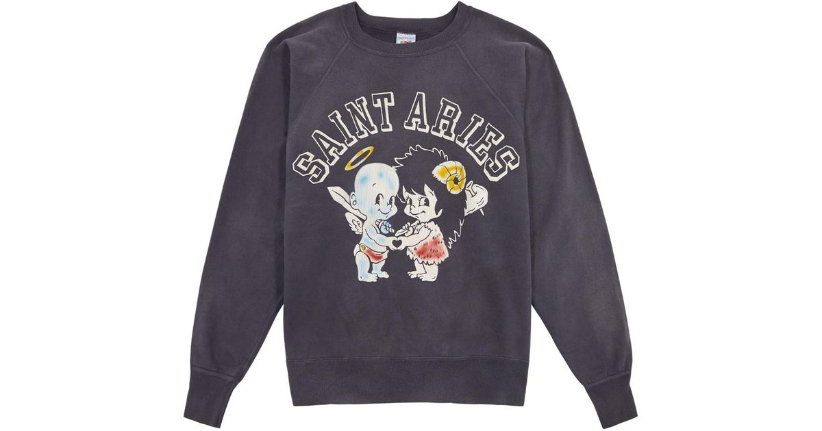 SAINT Mxxxxxx Saint Aries Printed Cotton Sweatshirt in Blue