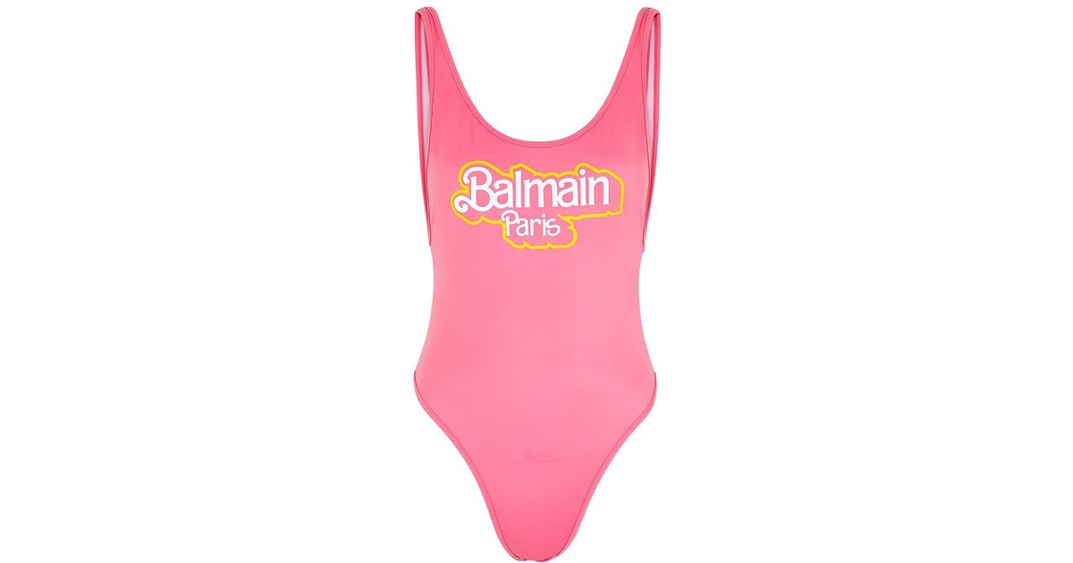 Balmain Synthetic X Barbie Pink Logo Swimsuit - Lyst