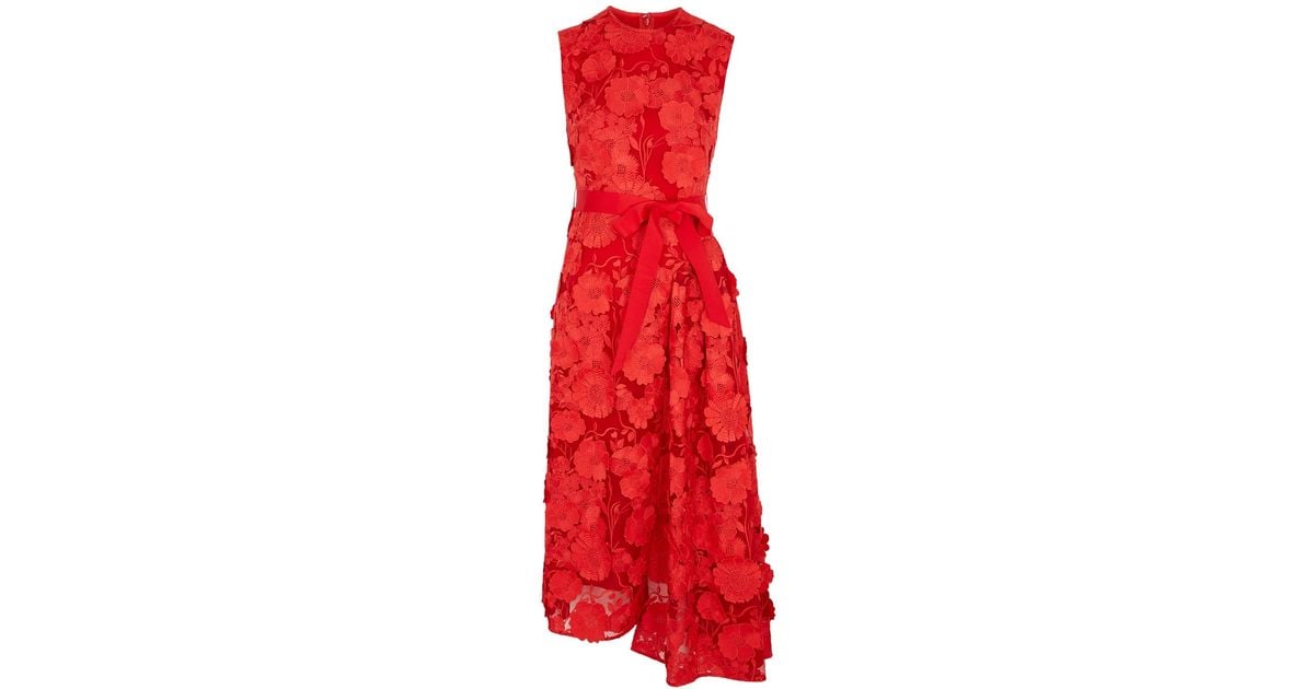 Huishan Zhang Aster Floral-appliquéd Tulle Dress in Red | Lyst