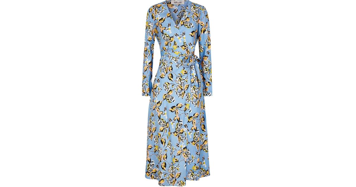 Diane von Furstenberg Tilly Blue Floral-print Silk-satin Wrap Dress | Lyst