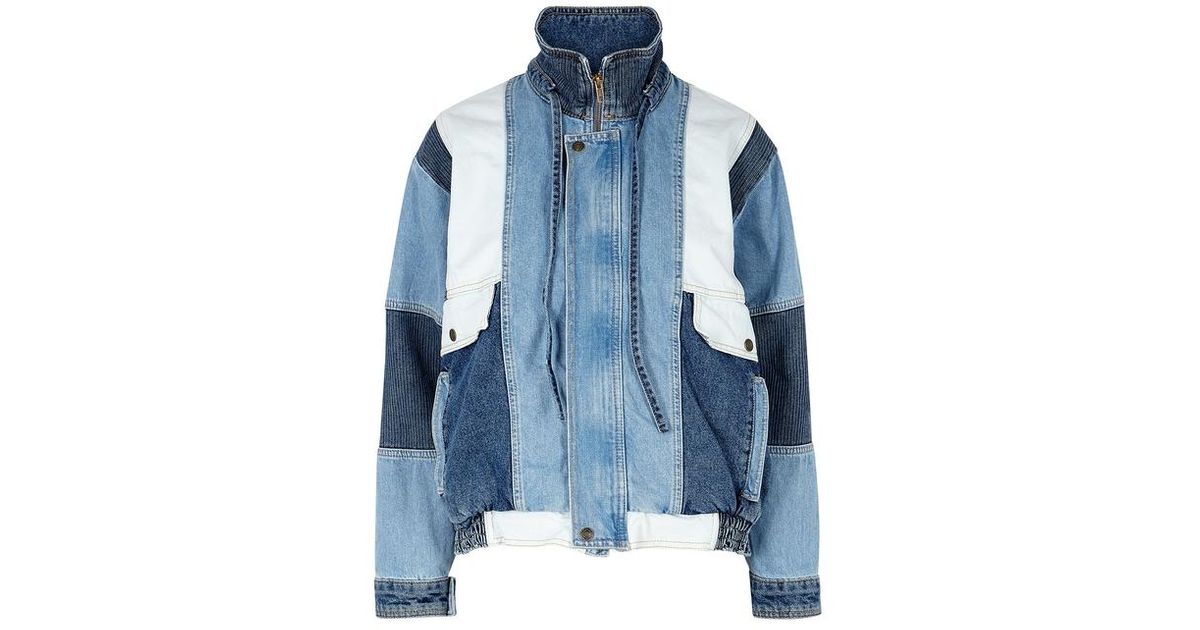 Panel Patchwork Denim Bomber Jacket 