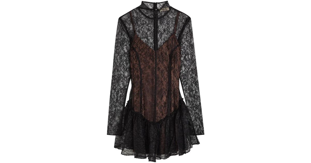 De La Vali Brisa Lace Mini Dress in Black | Lyst