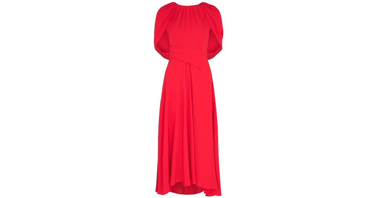 Talbot Runhof Cape-effect Midi Dress in Red | Lyst