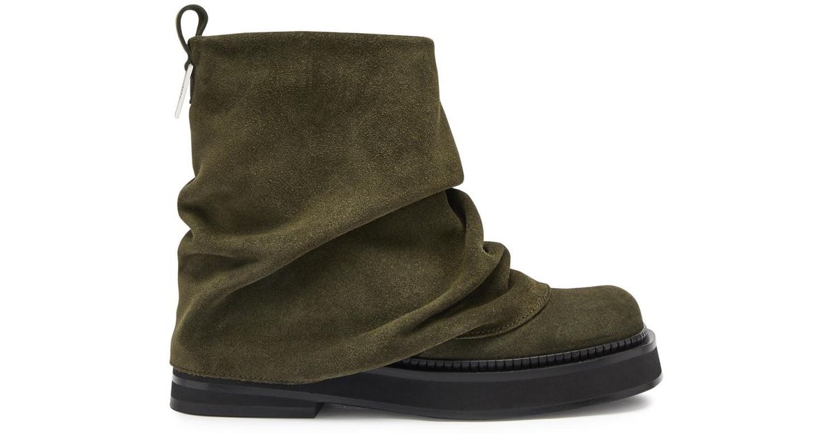The Attico Robin Mini Layered Suede Combat Ankle Boots in Green | Lyst UK