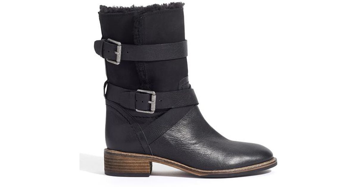 Ruban Shearling Biker Boot in Black 