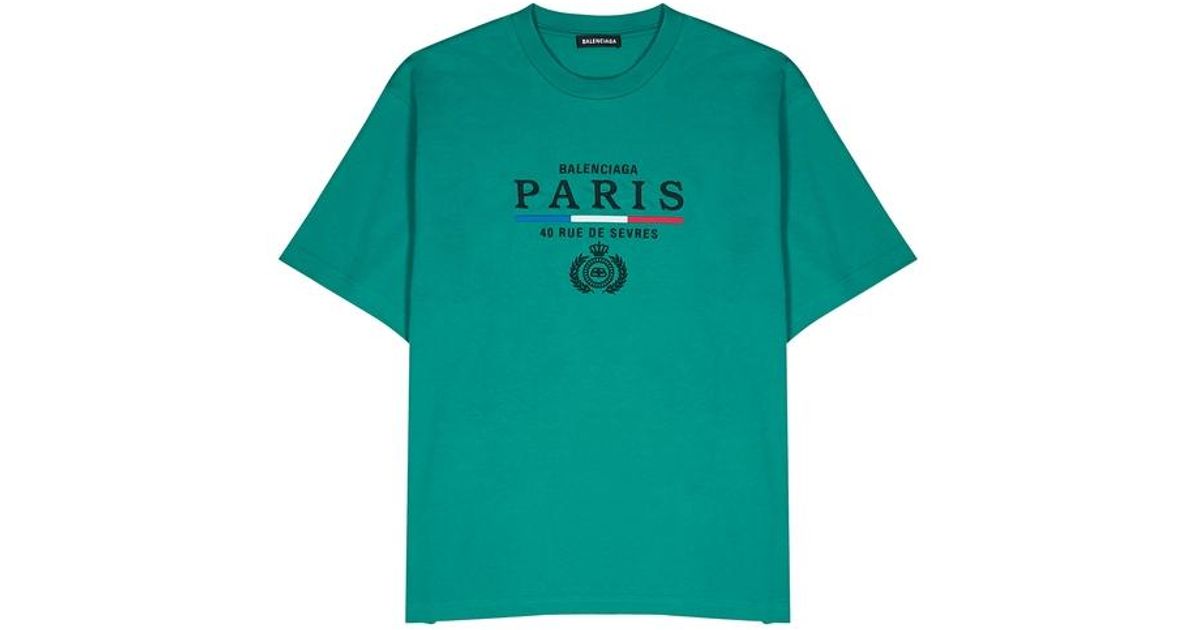 Balenciaga Turquoise Logo-embroidered Cotton T-shirt in Blue for Men | Lyst