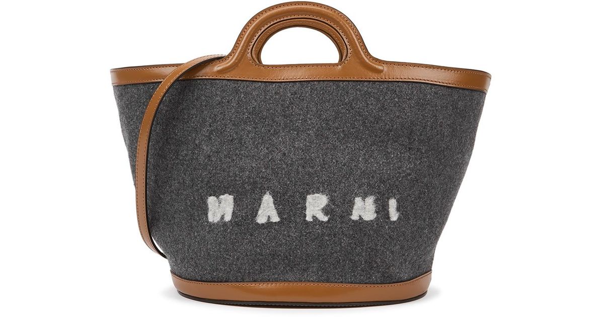 Marni Tropicalia Small Felt And Leather Bucket Bag in Dark Grey (Grey