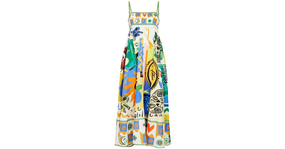 ALÉMAIS Soleil Printed Linen Maxi Dress in White | Lyst