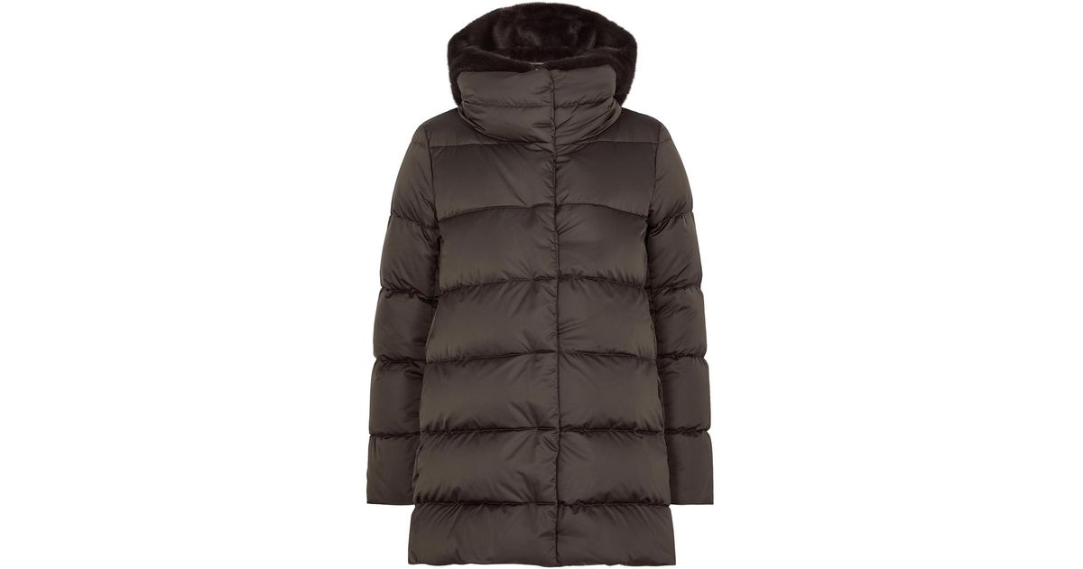 Herno Raso Quilted Shell And Faux Fur Jacket in Brown | Lyst