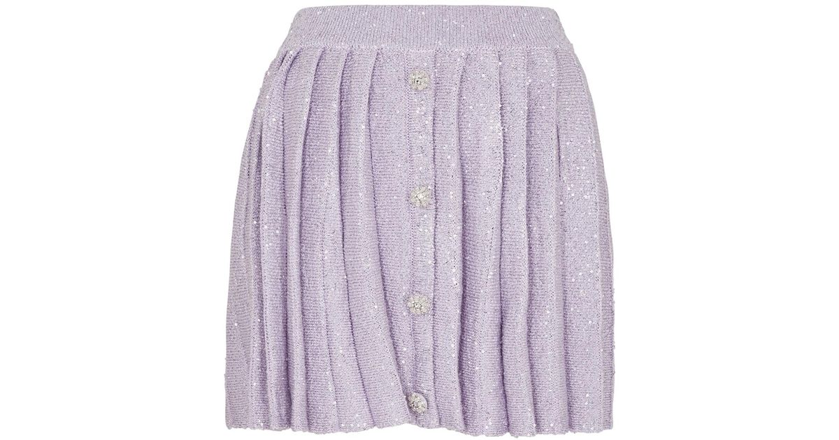 Self Portrait Sequin Embellished Pleated Mini Skirt In Purple Lyst