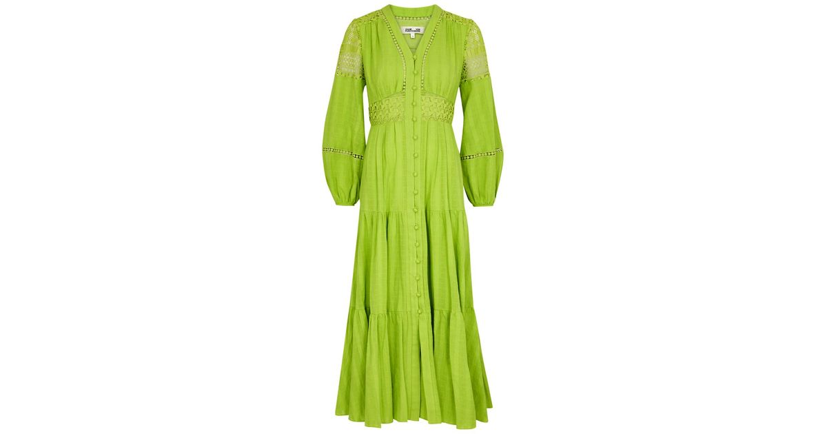 Diane von Furstenberg Gigi Tiered Cotton Midi Dress in Green | Lyst