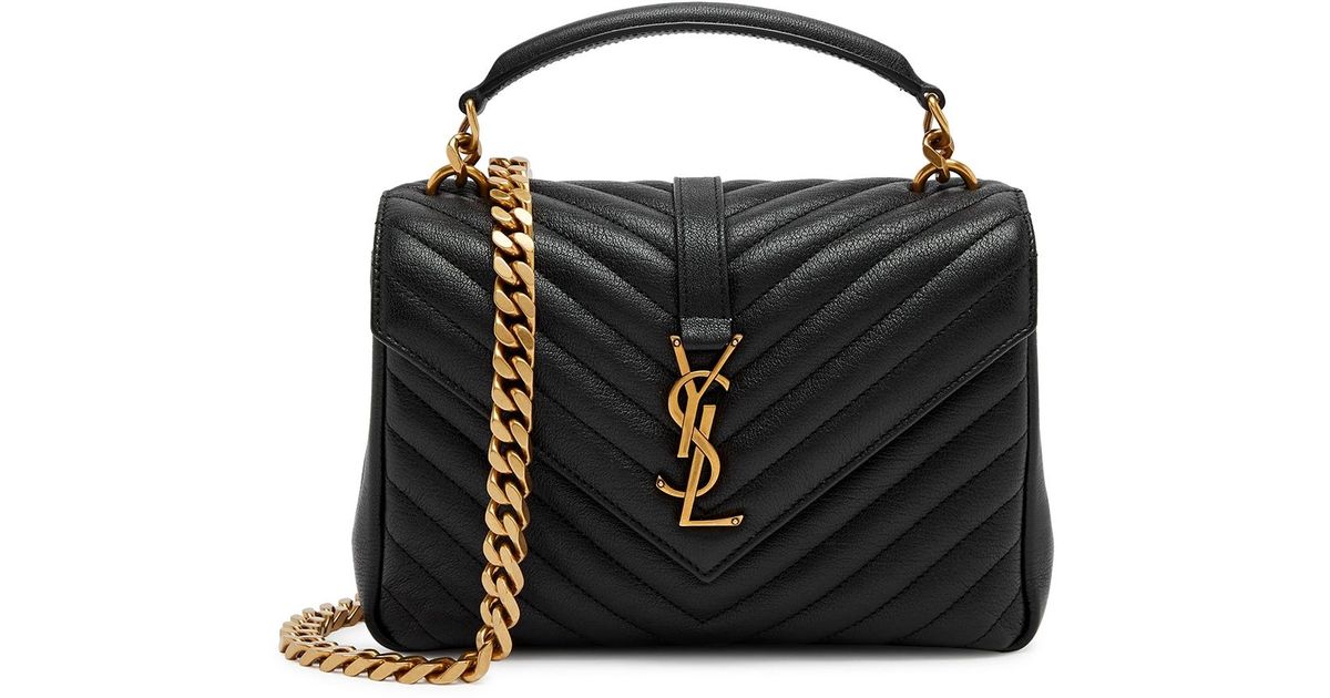 Saint Laurent - College Medium Quilted Textured-leather Shoulder Bag - Black