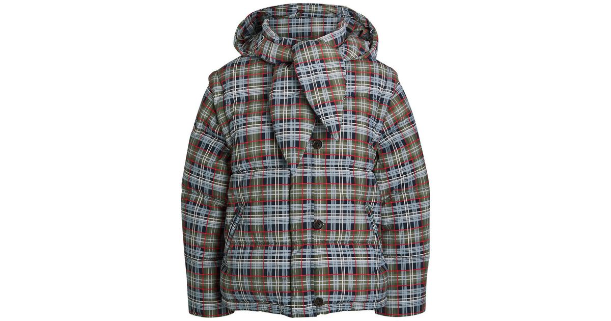 Damson Madder Pearl Padded Plaid Shell Jacket in Grey | Lyst UK