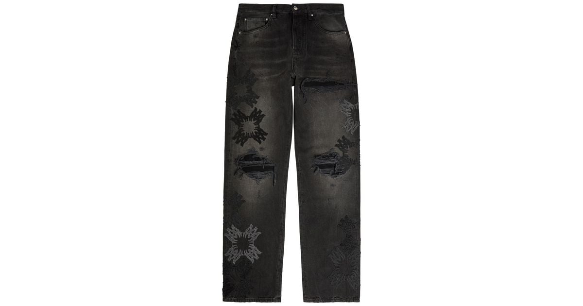 Amiri Distressed Logo-Appliquéd Straight-Leg Jeans in Black for Men | Lyst