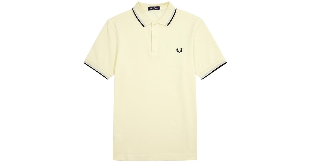 Fred Perry Logo-embroidered Piqué Cotton Polo Shirt in Natural for Men ...