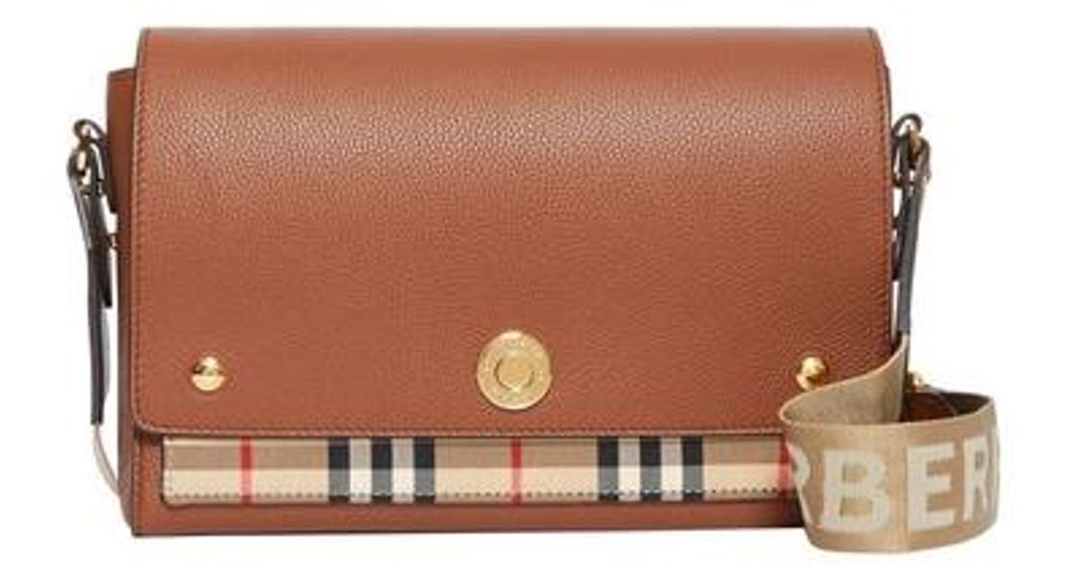 Burberry Vintage Check And Leather Note Crossbody Bag in Tan 