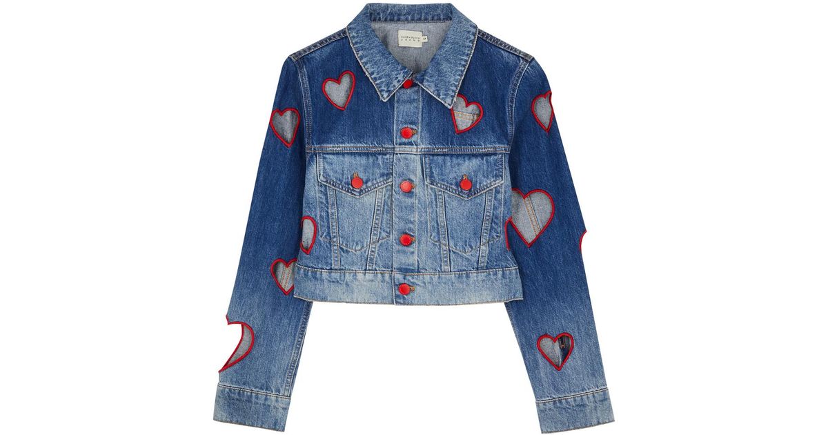 Alice + Olivia Alice + Olivia Jeff Heart Cut-out Denim Jacket in Blue