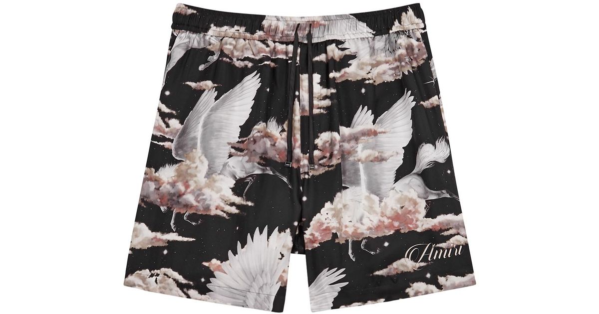 Amiri Pegasus Printed Silk Shorts in Black for Men Lyst UK