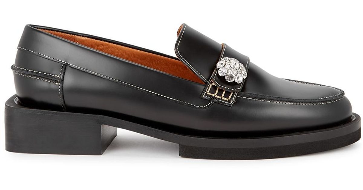 Ganni 40 Leather Loafers in Grey Lyst UK