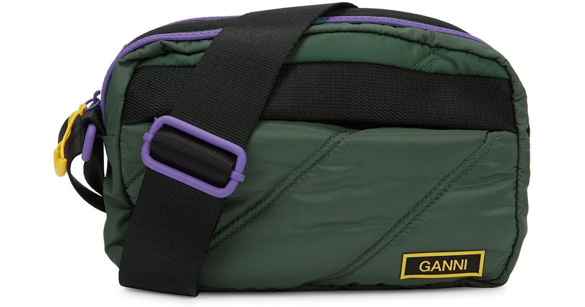 Ganni Synthetic Dark Green Quilted Nylon Crossbody Bag Lyst