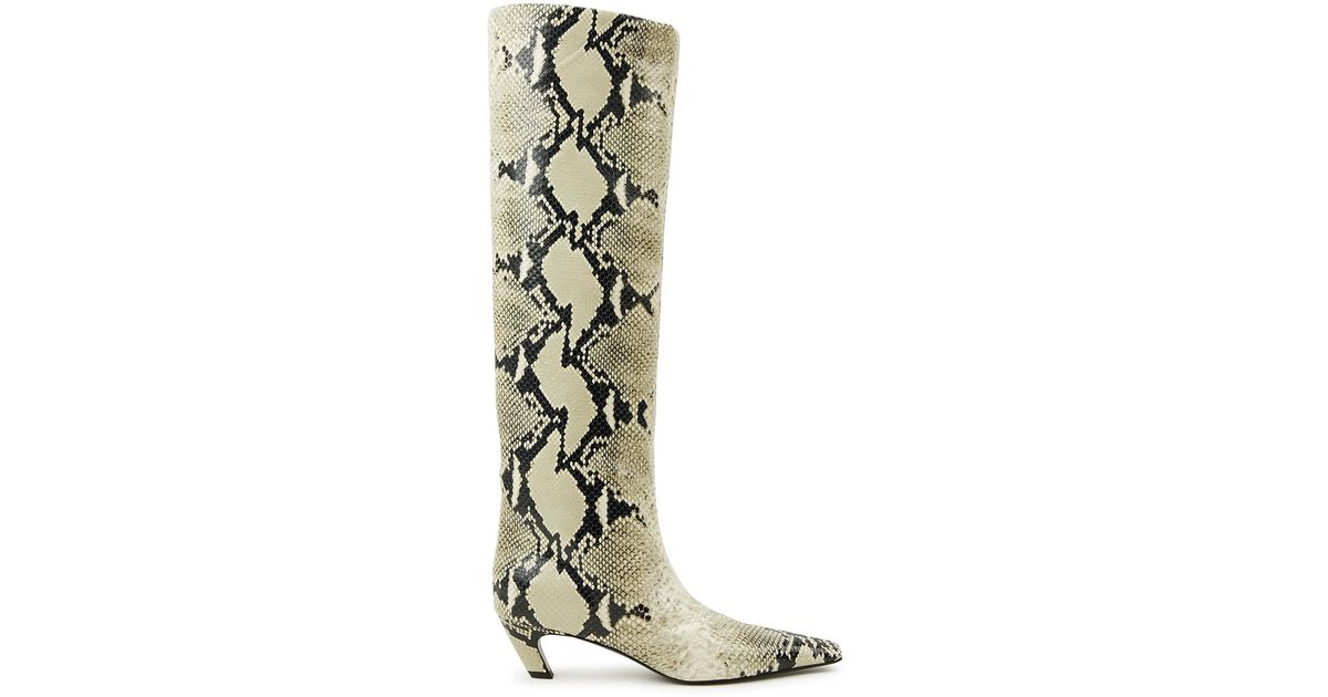 Khaite Davis 50 Python-effect Leather Knee-high Boots in White | Lyst