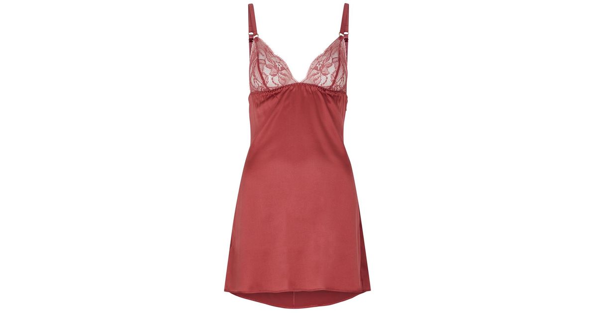 Fleur Of England Sienna Lace And Satin Chemise in Red | Lyst