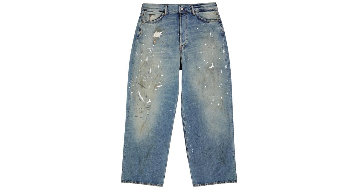 Acne Studios Paint-Splattered Distressed Wide-Leg Jeans in Acne Studios Paint-Splattered Distressed Wide-Leg Jeans in