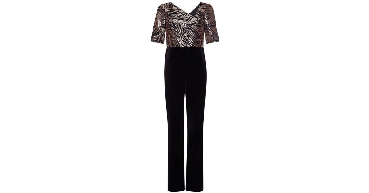Adrianna Papell Velvet Combo Sequin Jumpsuit Pants in Black - Save 33% -  Lyst